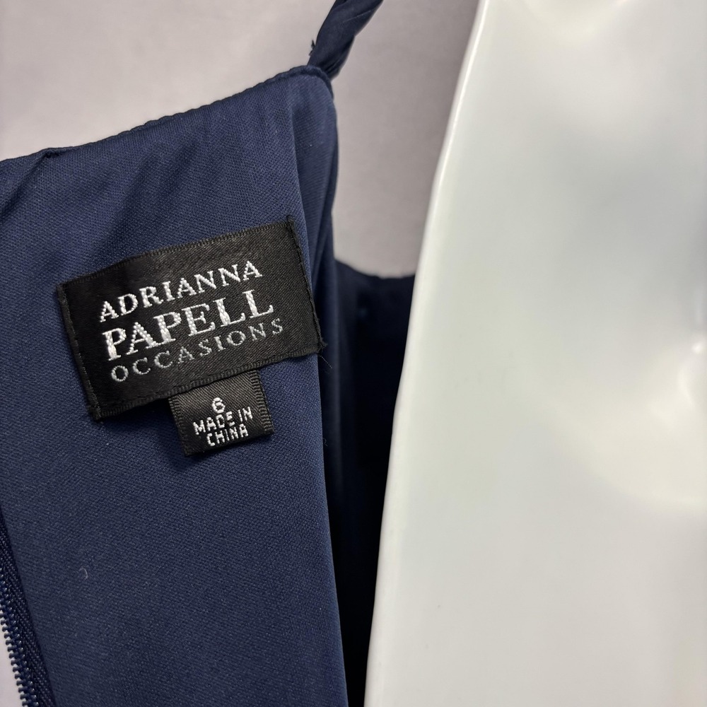Adrianna Papell‎ Occasions Ruched Formal Dress Womens 6 Navy Blue Maxi Gown - Picture 7 of 14